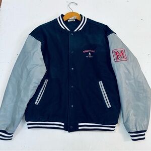 Disneyland Varsity Embroidered Leather / Wool Jacket Mens Sz M Navy/Gray
